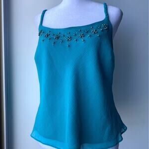 Blue Womens Jones Wear Jeans Strappy Backless Beaded Tank Top Silk Boho
